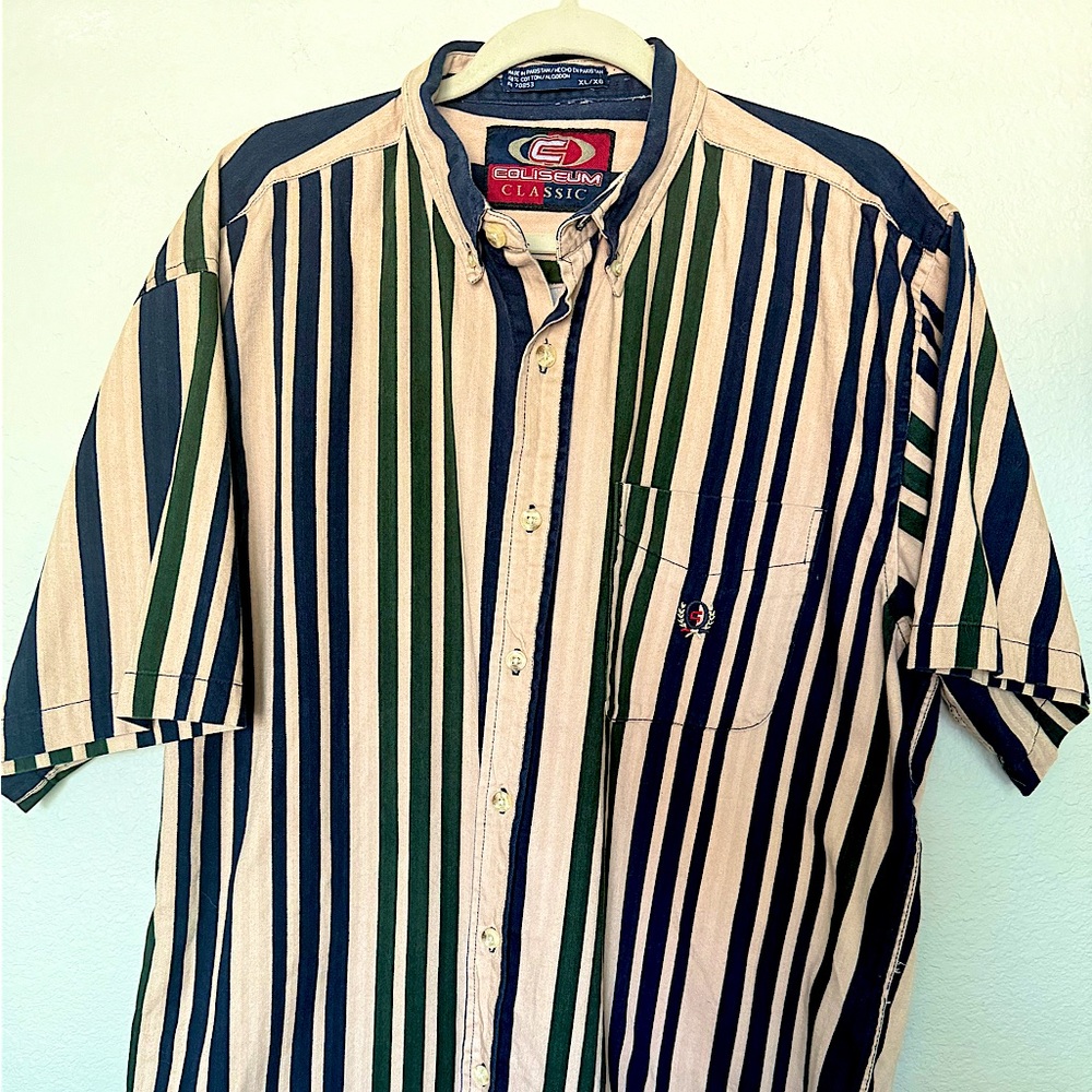 Coliseum Classic Men’s Striped Button Down Short Sleeve 80s Look Shirt Size XL